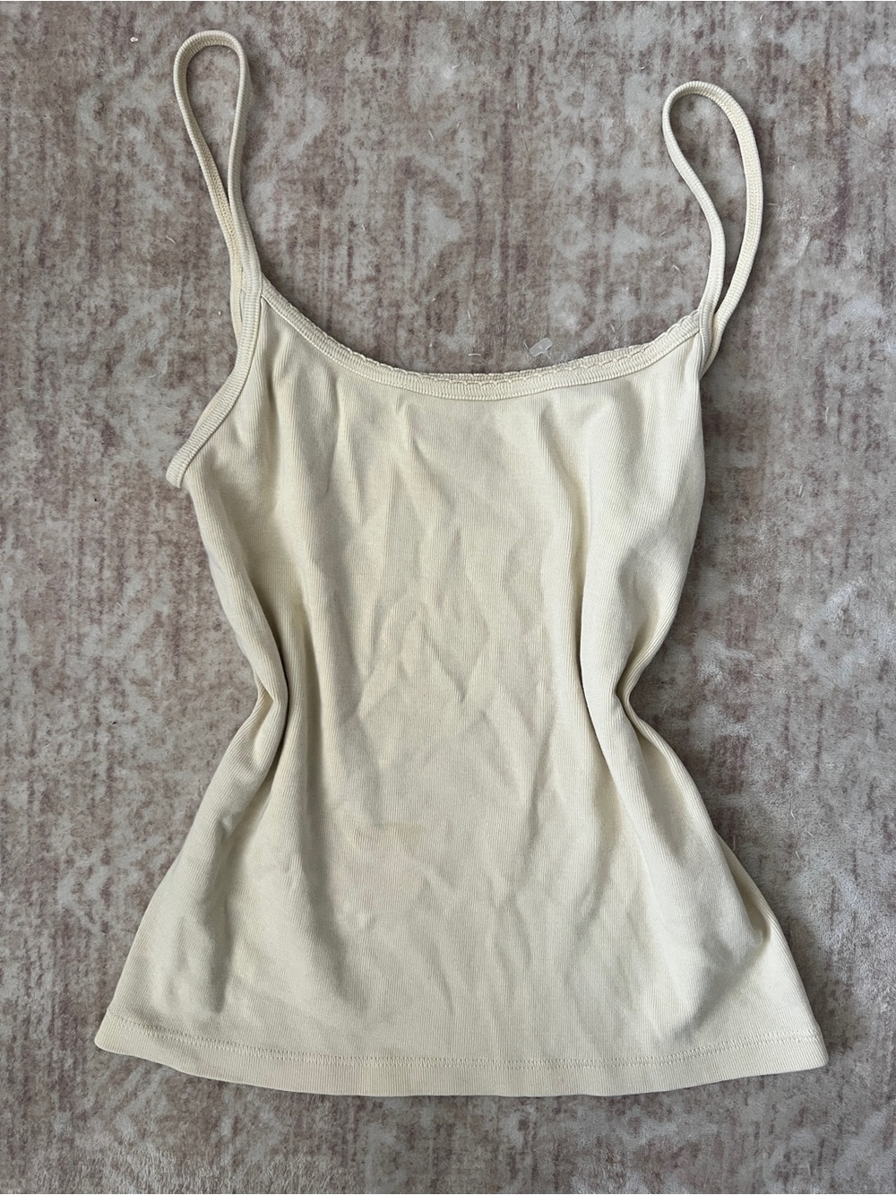 Brandy Melville Cream Slim Ribbed Spaghetti Strap Tank